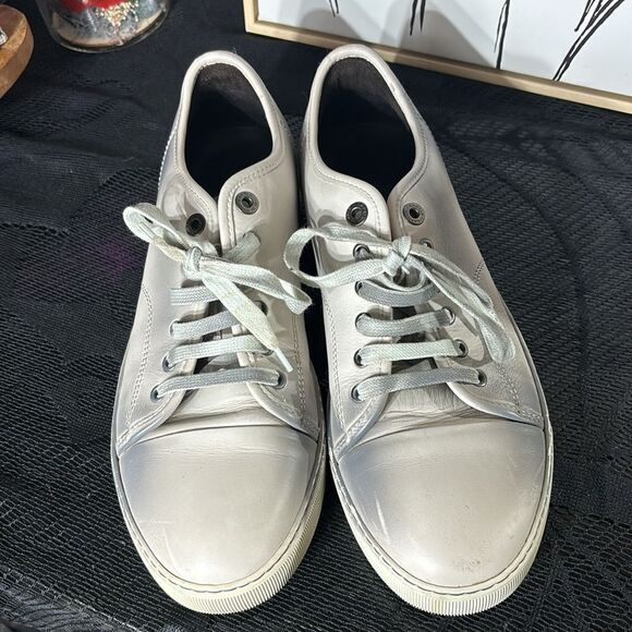 Lanvin mens DBB1 low top distressed burnished sneakers 8 greys leather - Picture 2 of 8